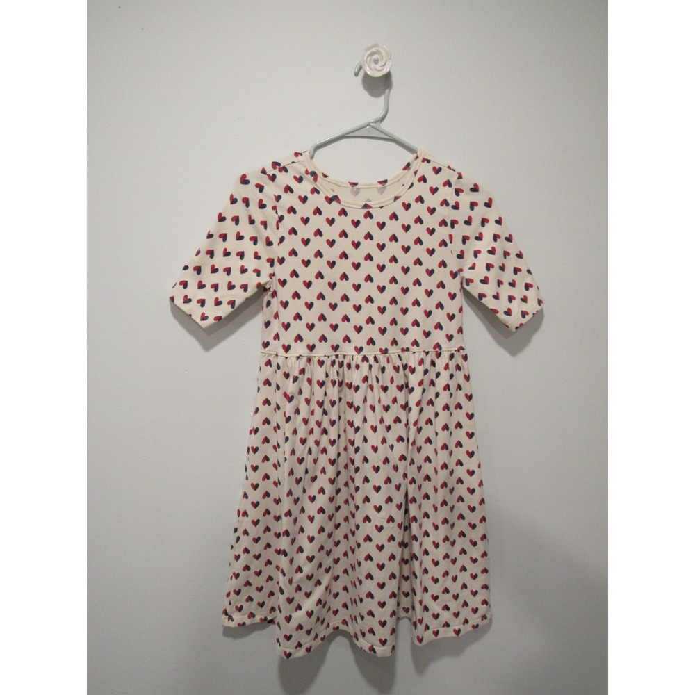 Pink Chicken Girls Organic Cotton Heart Print Dress Cream Red Navy Size 12Y